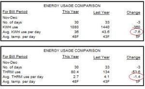 December electricity and gas usage