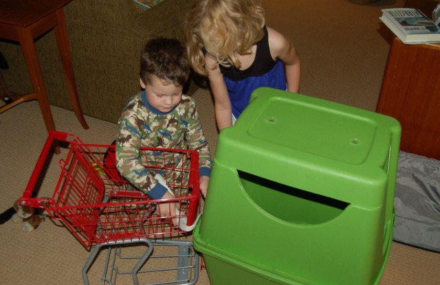 The kids with their green spaceship The kids with their green spaceship