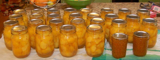 Canned peaches and tomato jam