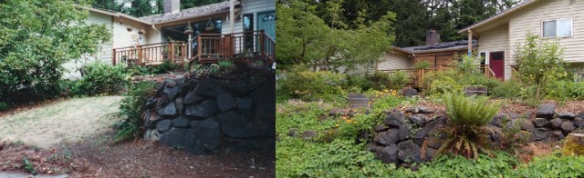 Front planting area, 2002 an 2012