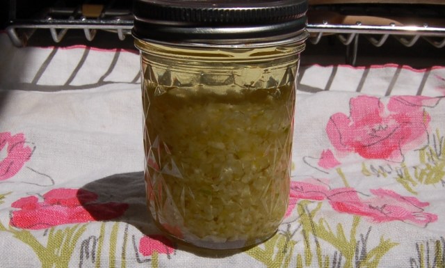 Crushed garlic in olive oil